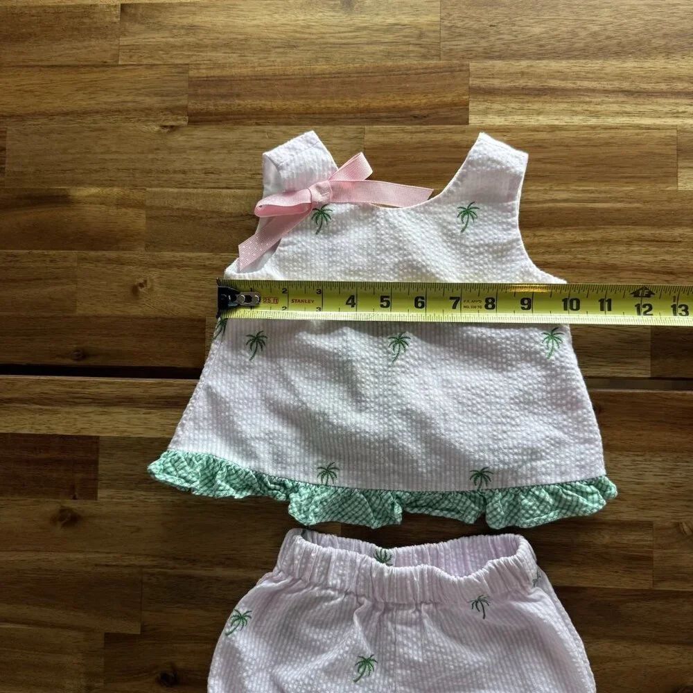 Funtasia Too Pink & White‎ Baby Girls Set Seersucker Size 6 Month Palm Print Bow